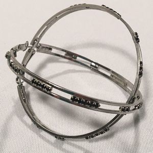 Silver Hoop Black Rhinestone Earrings